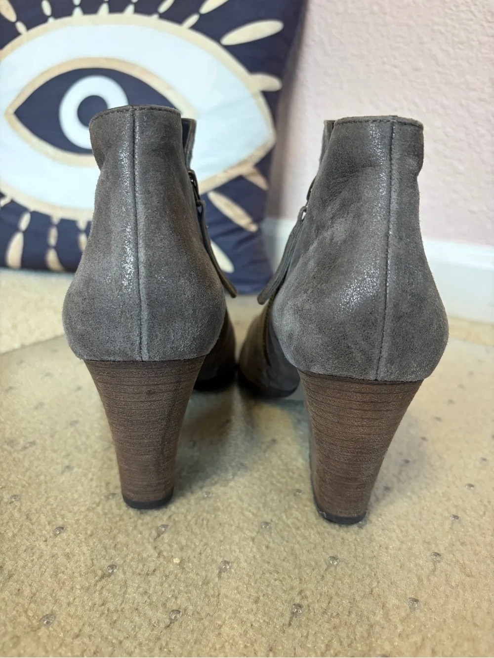 Paul Green Malibu Sliced Zip Bootie Earth Metallic Grey Leather Ankle Boots 5.5